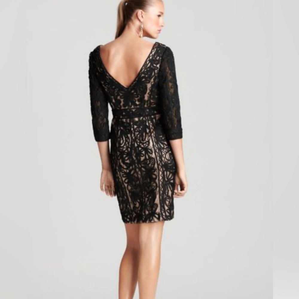 Sue Wong Black Overlay Lace Backless V Neck Dress Size 0